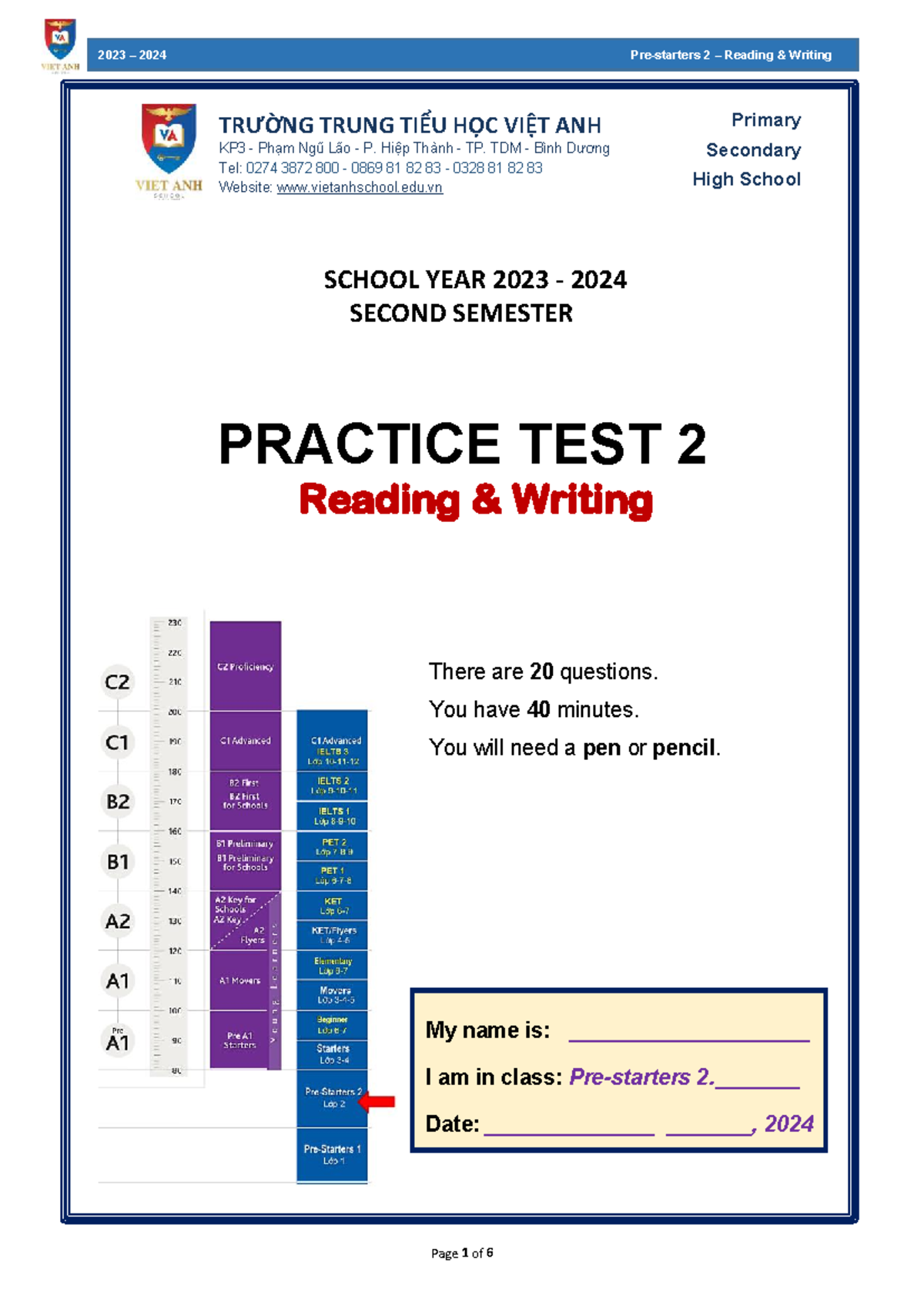 2 Reading Writing Practice Test 2 - HK2 2023-2024 - Studocu