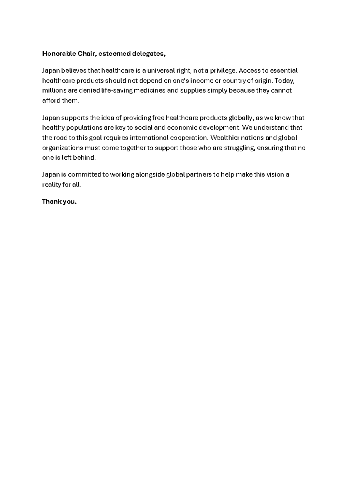 MUN JAPAN HRC Position Paper on Universal Healthcare Rights - Studeersnel