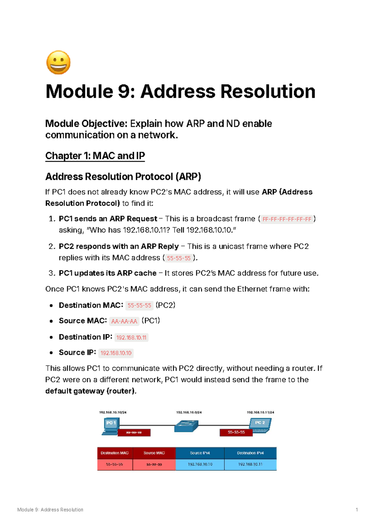Module 9: Address Resolution - Understanding ARP and ND Functions - Studocu