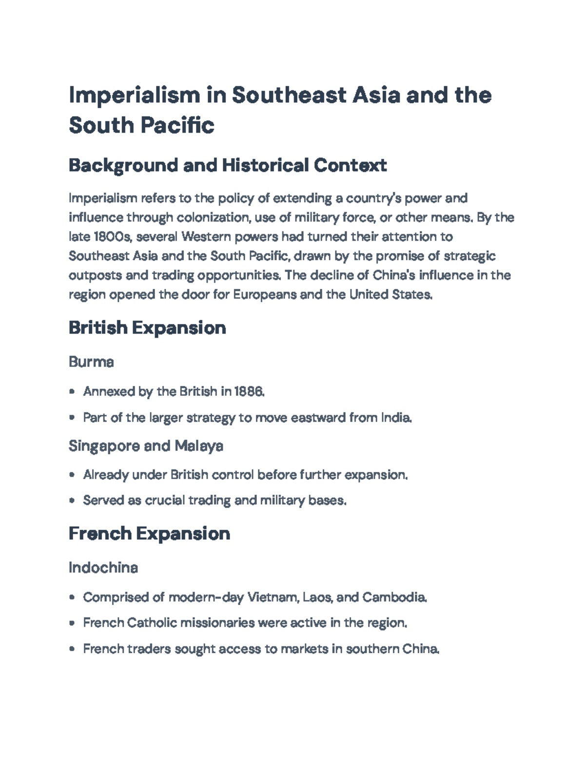 Imperialism in Southeast Asia & South Pacific: Historical Context (HIST ...