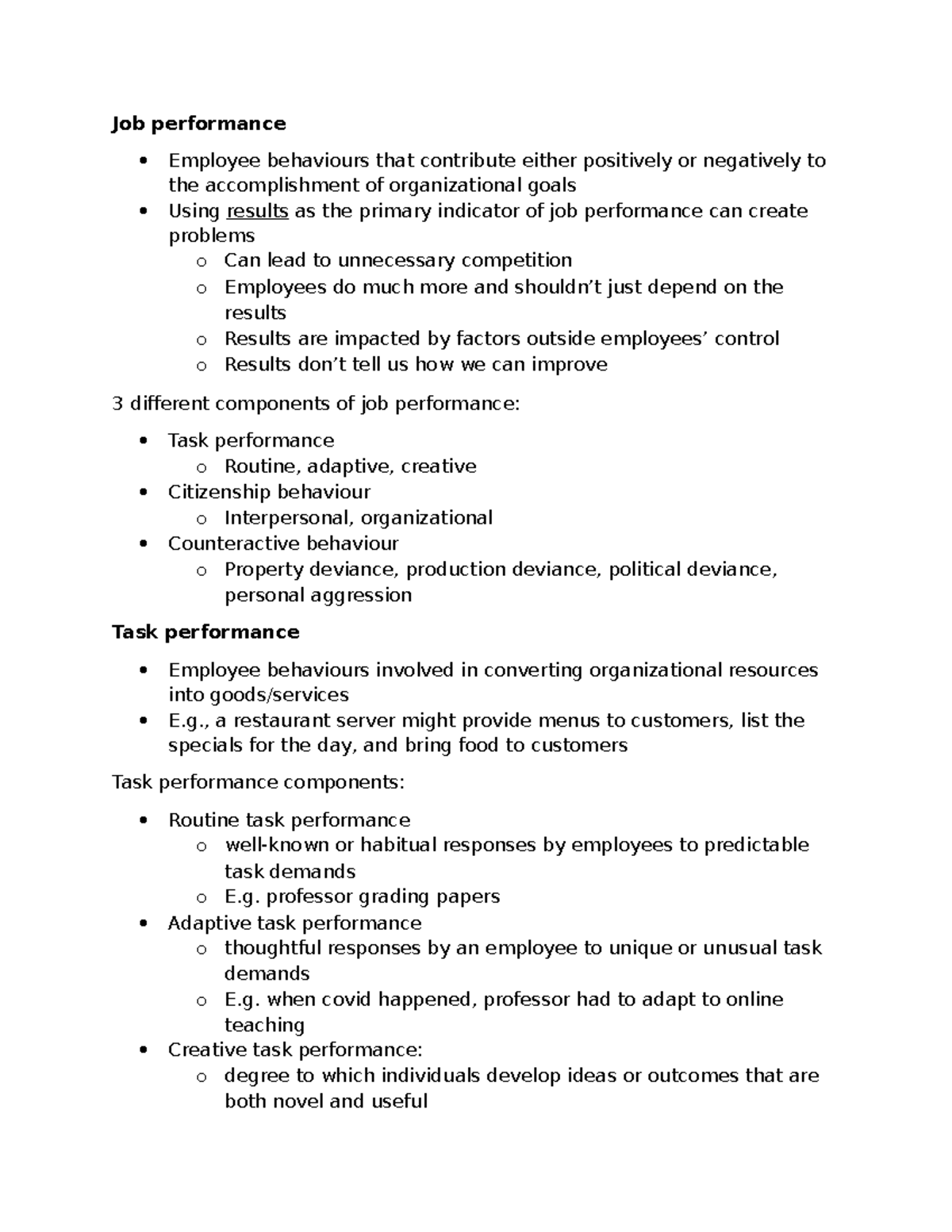 Job Performance & Employee Behaviors: Week 2 Lecture Notes (2181) - Studocu