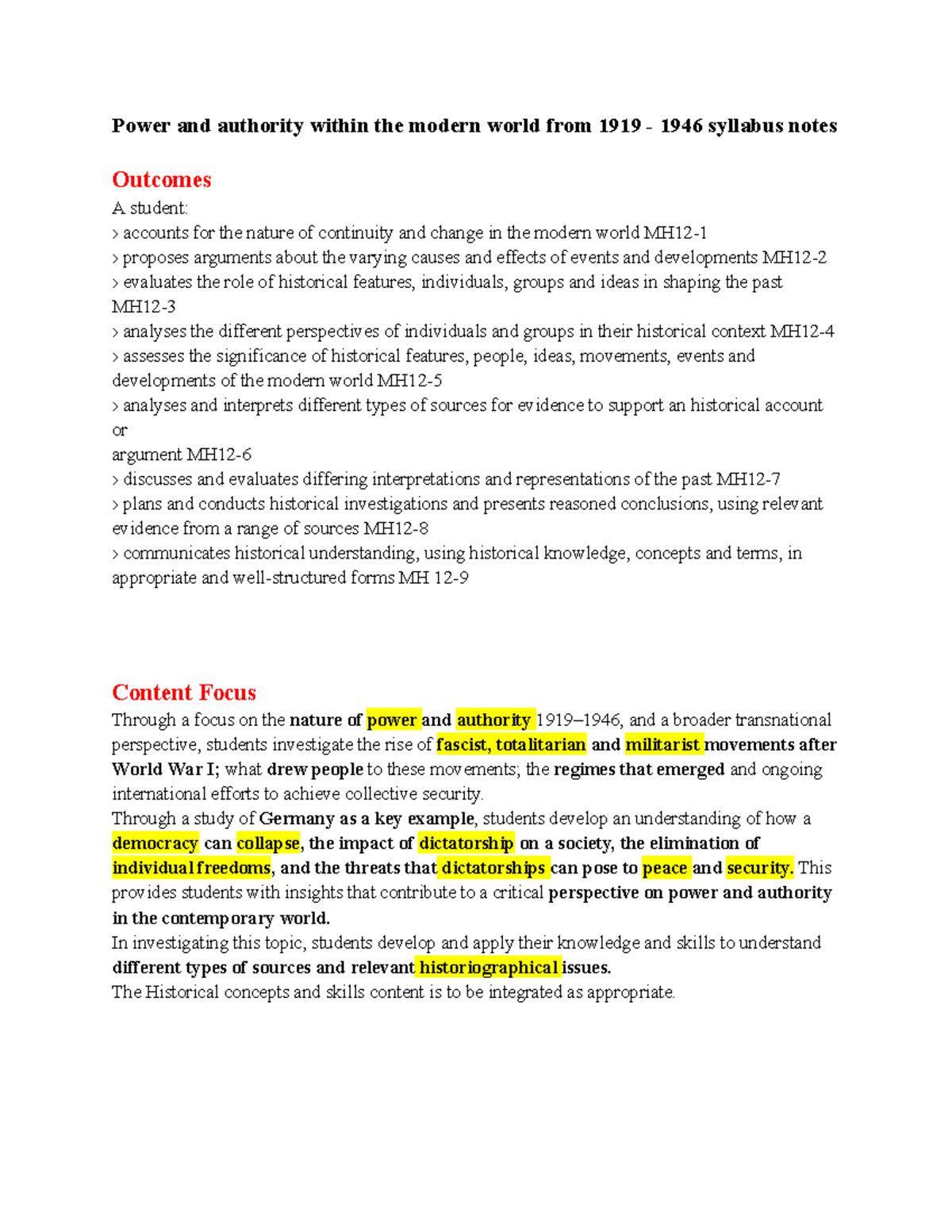 Power and Authority in the Modern World: Syllabus Notes MH12 - Studocu