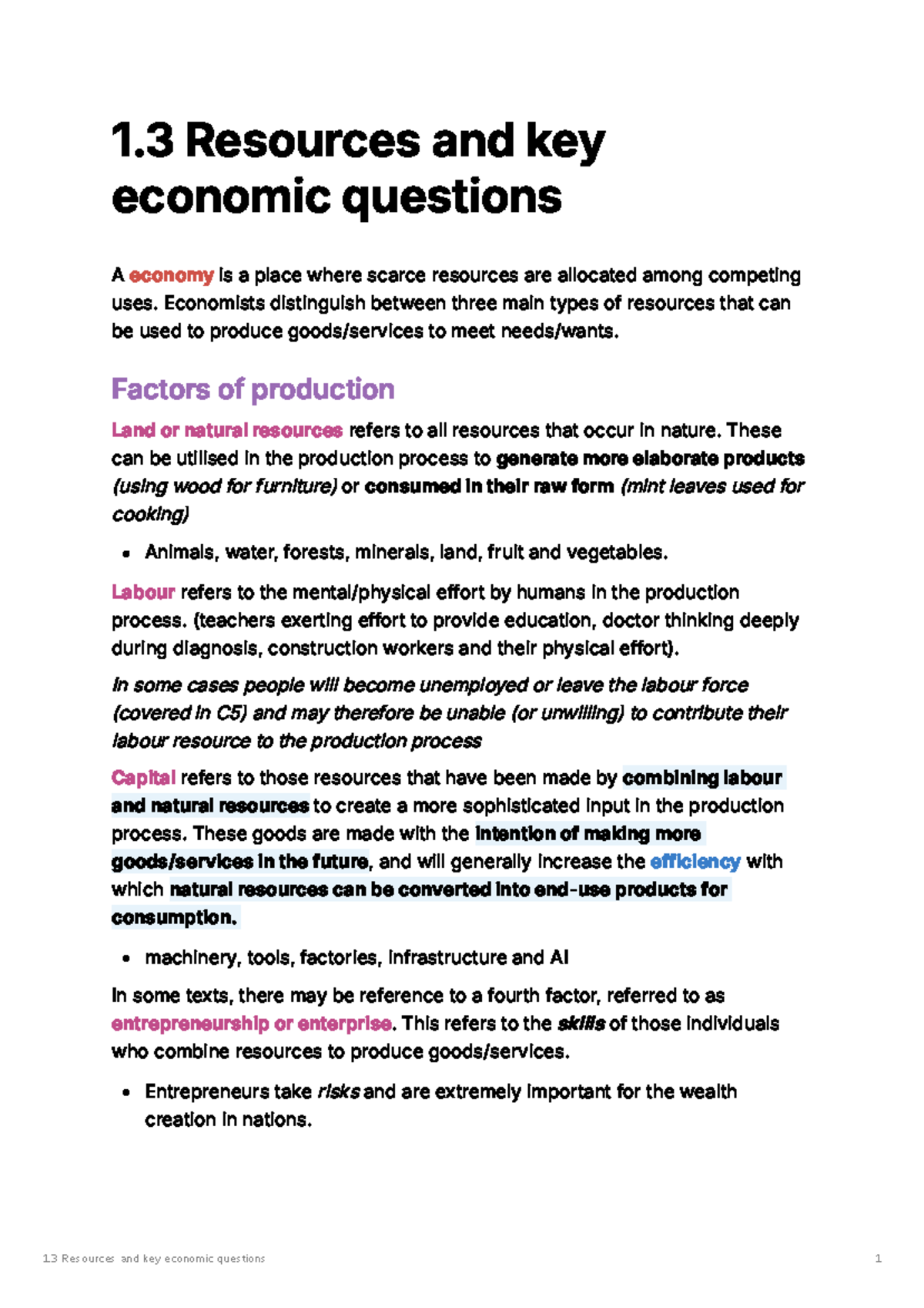 ECON 101: Resources & Key Economic Questions Overview - Studocu