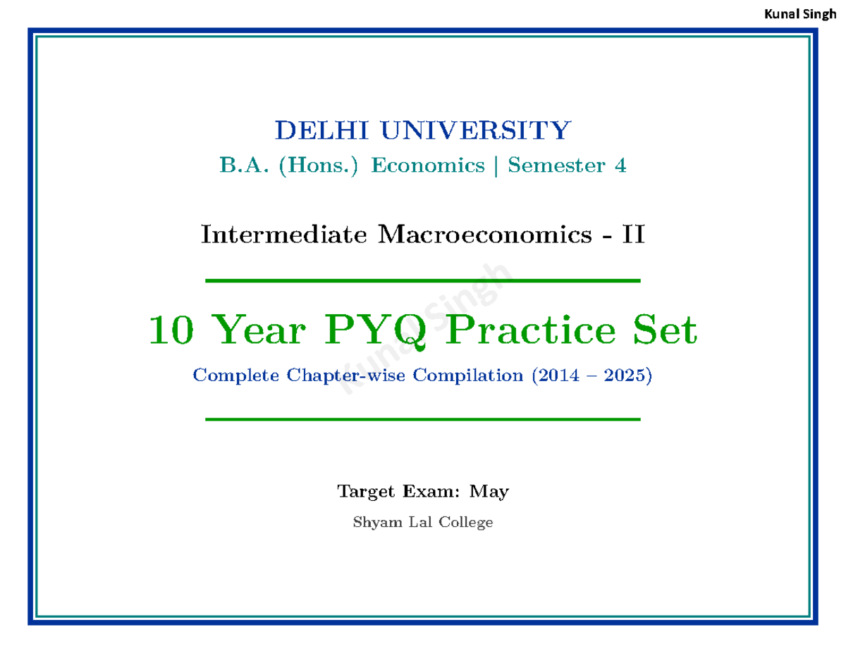 Intermediate Macroeconomics II PYQ Practice Set (Sem 4) - Complete ...