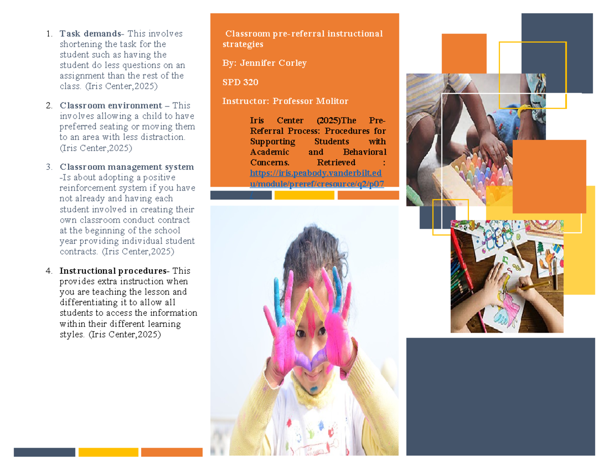SPD 320: Child Study Team Handout on Classroom Strategies - Studocu