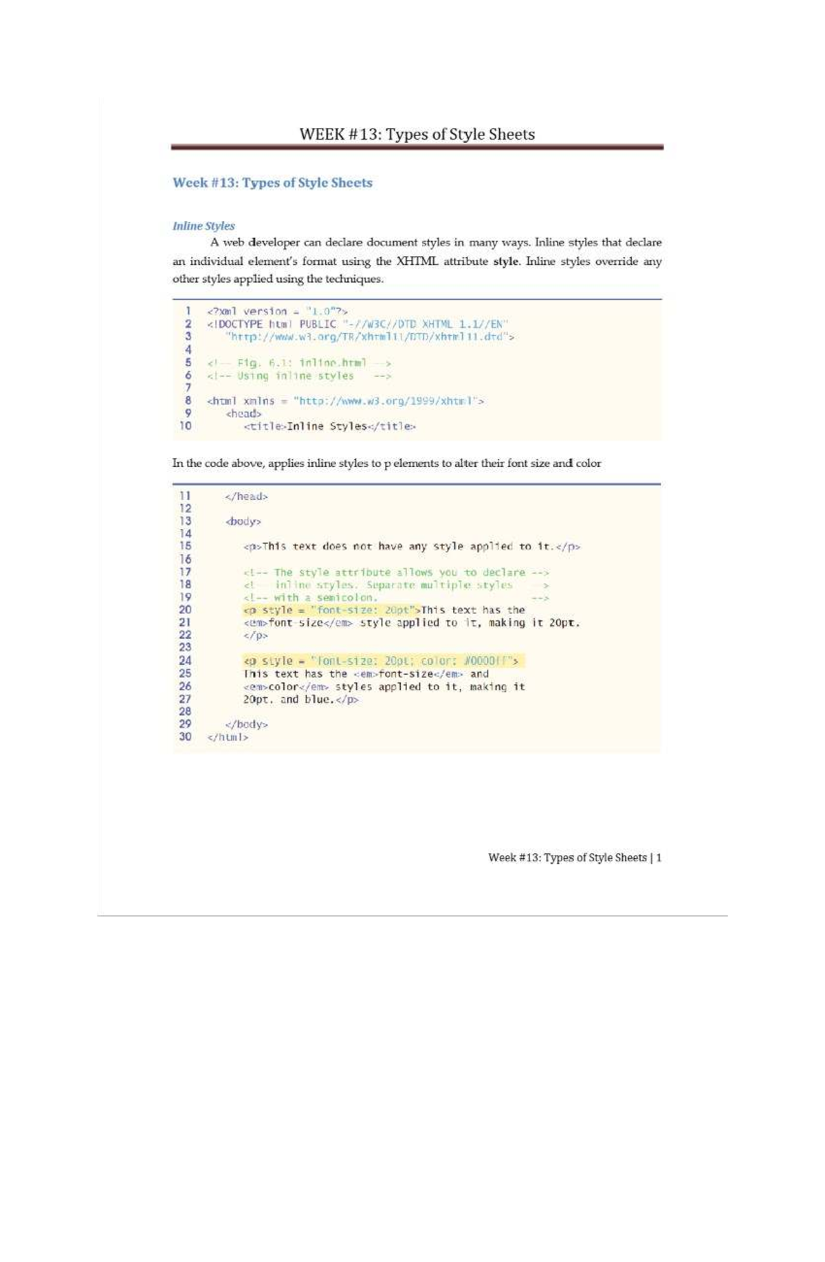 WEEK Types of Style Sheets: Inline and Embedded Styles Explained - Studocu