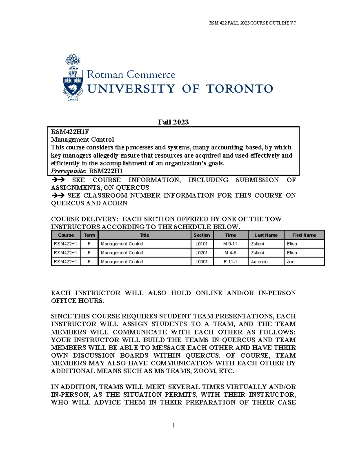 RSM422 - Management Control Course Syllabus and Class Information - Studocu