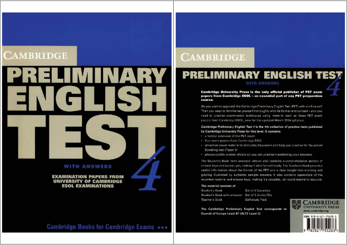 CAMBRIDGE PRELIMINARY ENGLISH TEST 4: OFFICIAL PRACTICE PAPERS - Studocu