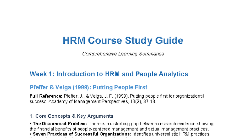 HRM Study Guide V01: Intro to HRM & People Analytics Insights - Studeersnel