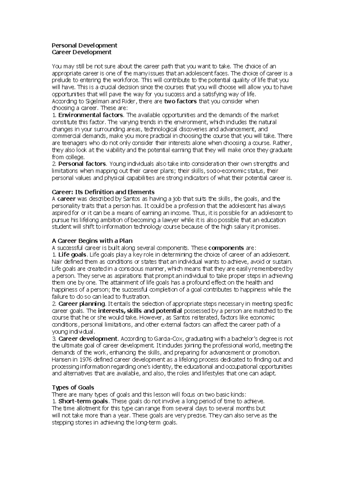 Career Development: Understanding Personal and Environmental Factors ...