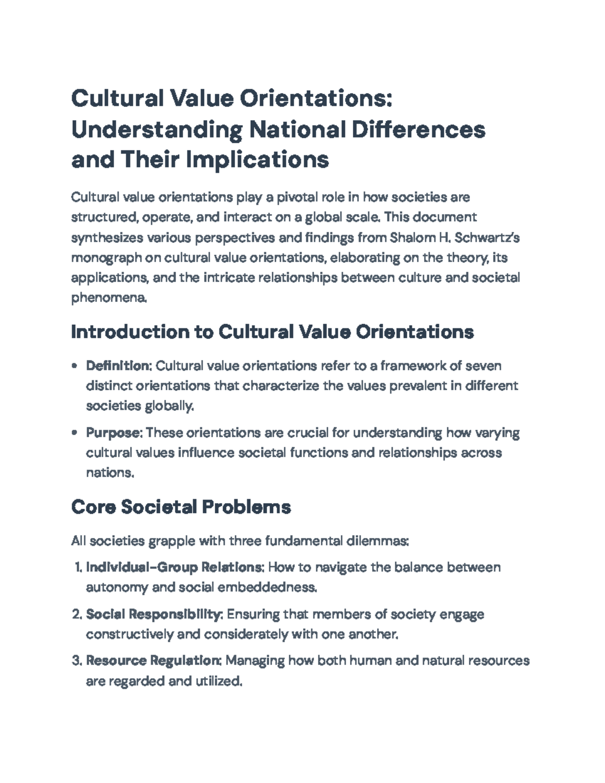 Cultural Value Orientations: Insights from Schwartz's Monograph ...