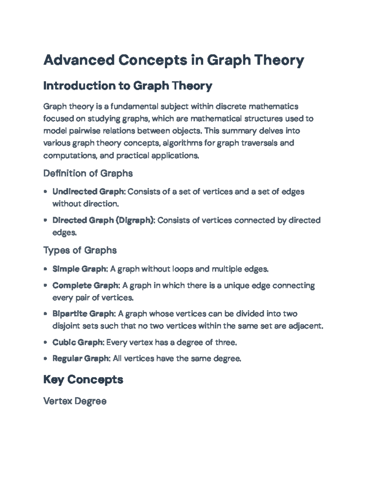Advanced Concepts in Graph Theory: Key Definitions & Algorithms ...