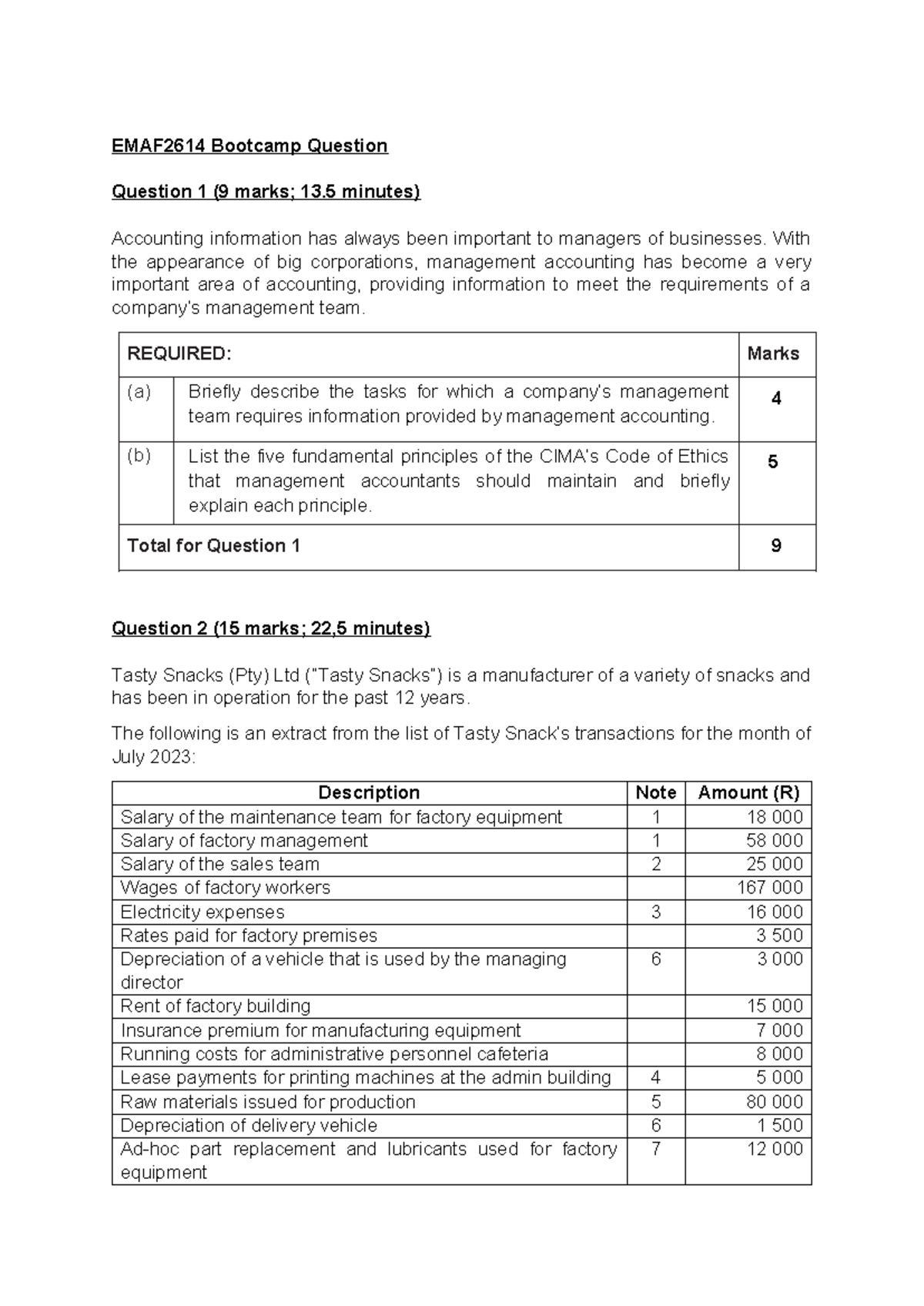 EMAF2614 Bootcamp: Management Accounting Questions & Solutions - Studocu