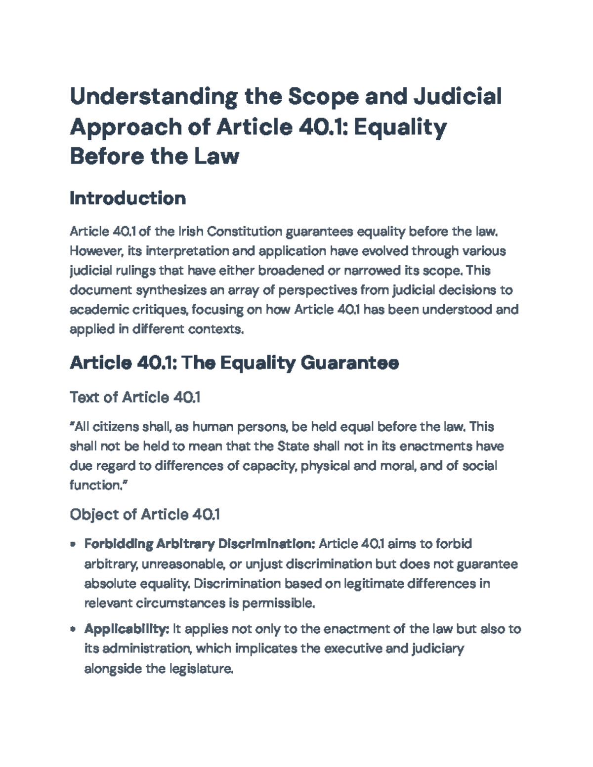 Analysis of Article 40.1: Judicial Interpretations on Equality in Law ...