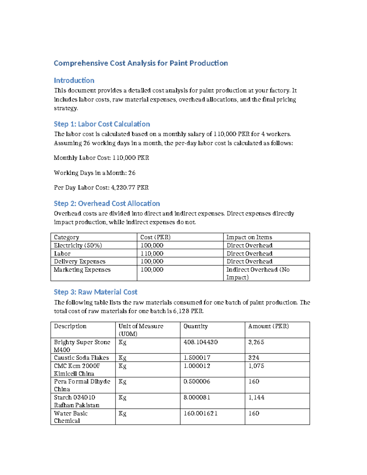 Cost Analysis for Paint Production: Labor, Overhead & Materials - Studocu