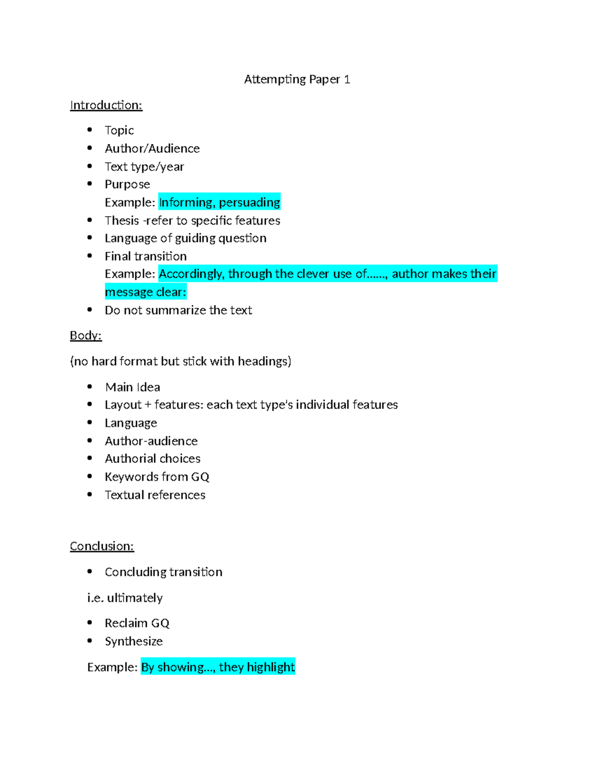 IB English A - Paper 1 Attempting Strategies and Structures - Studocu