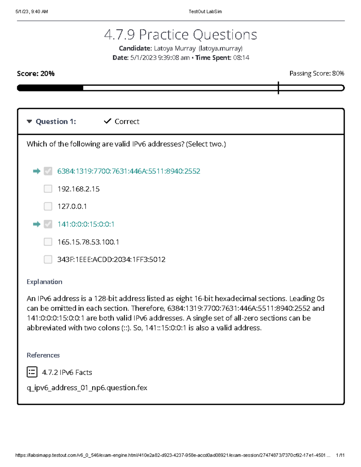 Practice Questions for IPv6 Concepts - Module 4.7.9 - Studocu