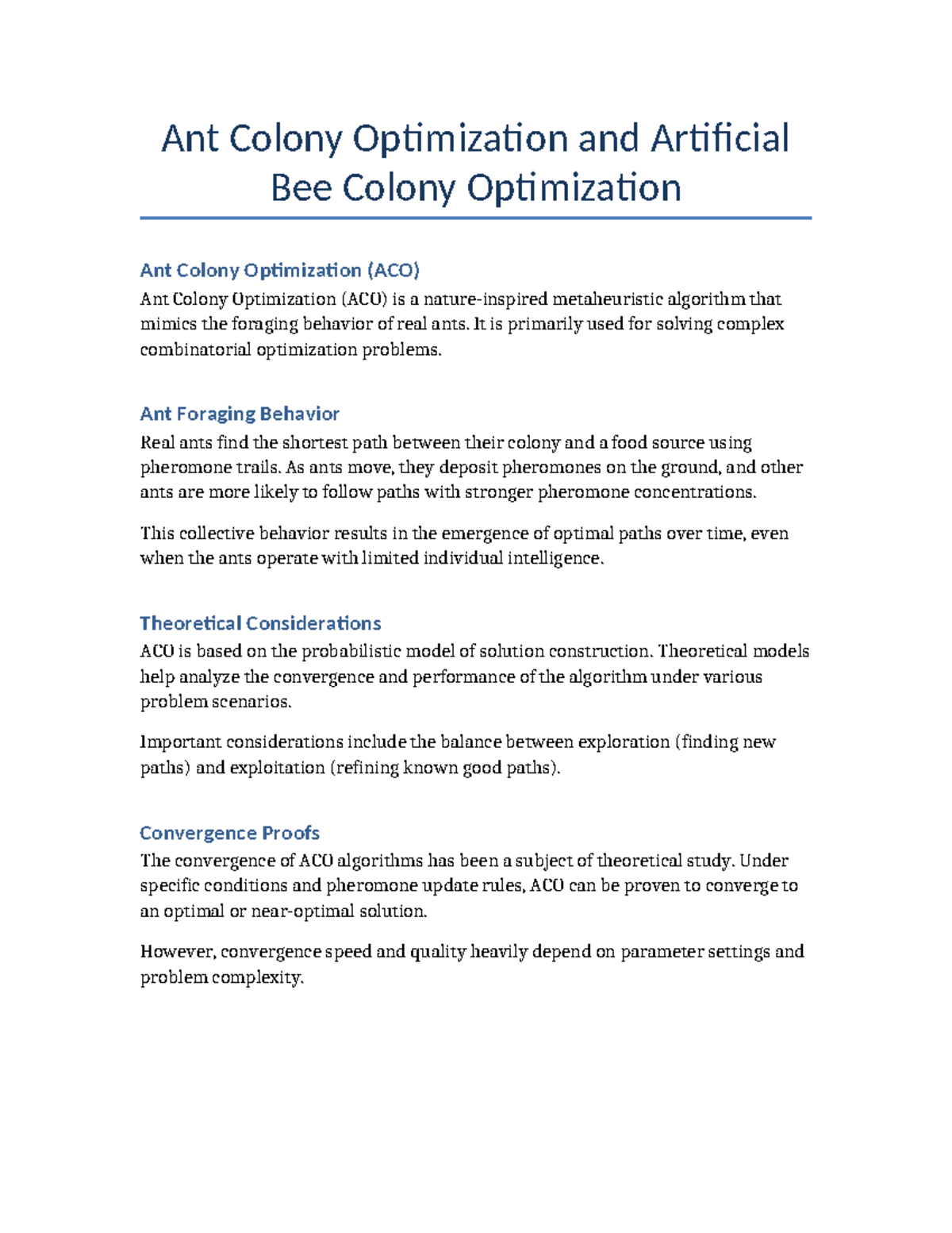 ACO and ABC Optimization Techniques: Comprehensive Study Notes - Studocu