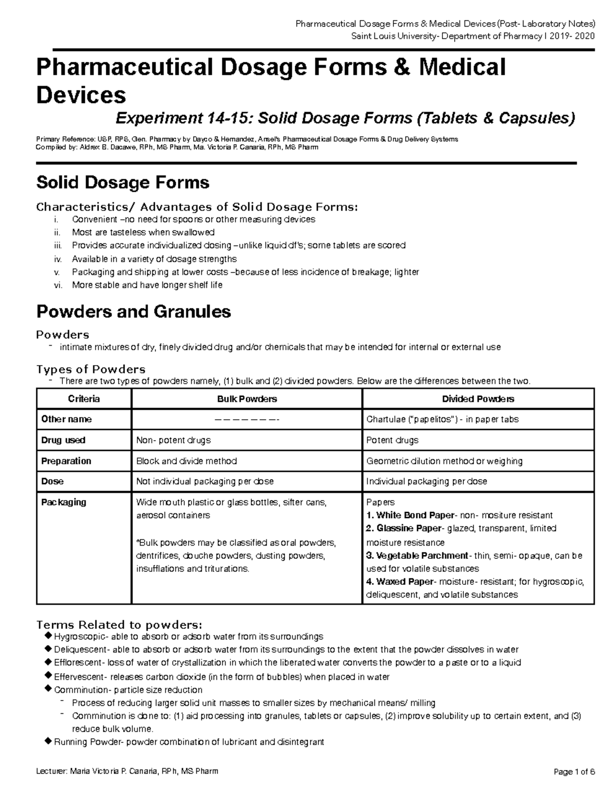 Pharmaceutical Dosage Forms & Medical Devices Lab Notes (Expt-14-15 ...