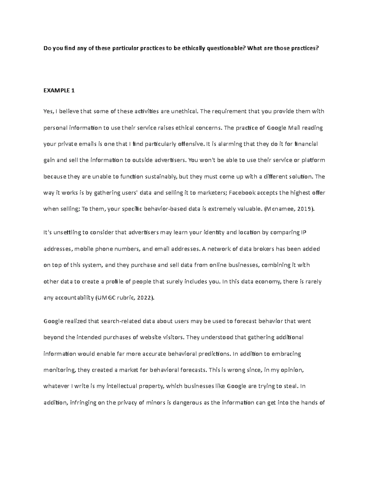 Wk 6 Ethical Concerns: Questionable Practices and Personal Data Risks ...