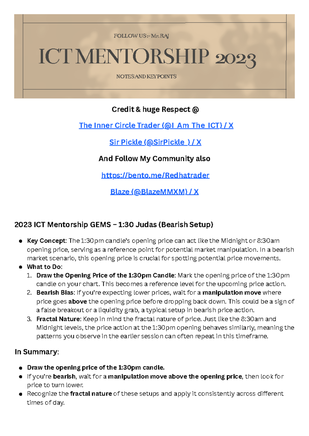 ICT Mentorship 2023 Notes: Key Concepts & Strategies for Trading - Studocu