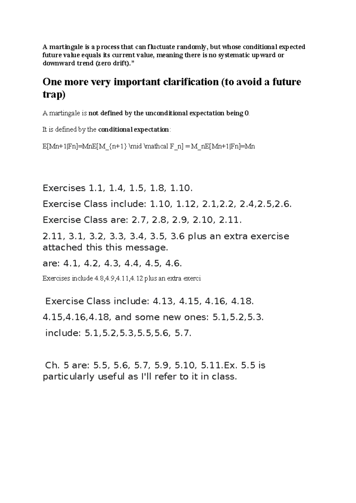 Martingale Processes: Exercises and Class Notes (Course Code) - Studeersnel