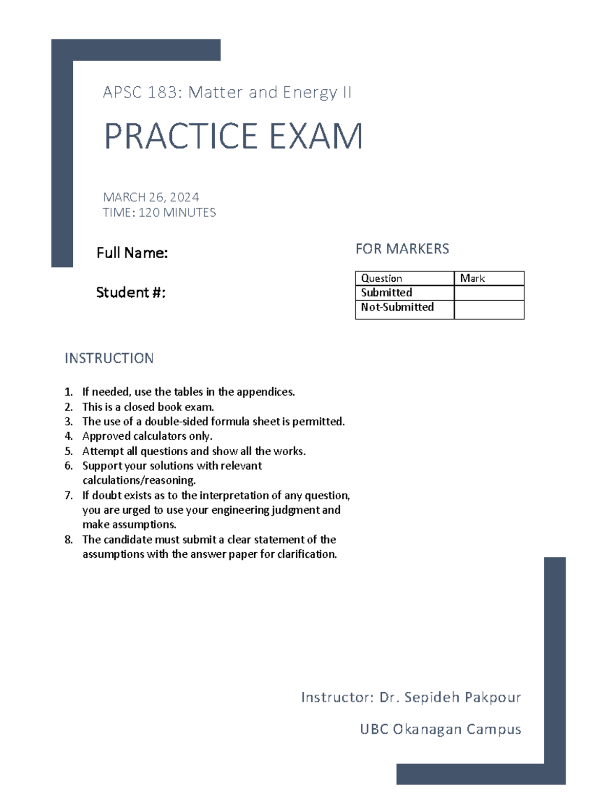 APSC 183 - 2024 - Practice Exam Questions and Solutions - Document Preview