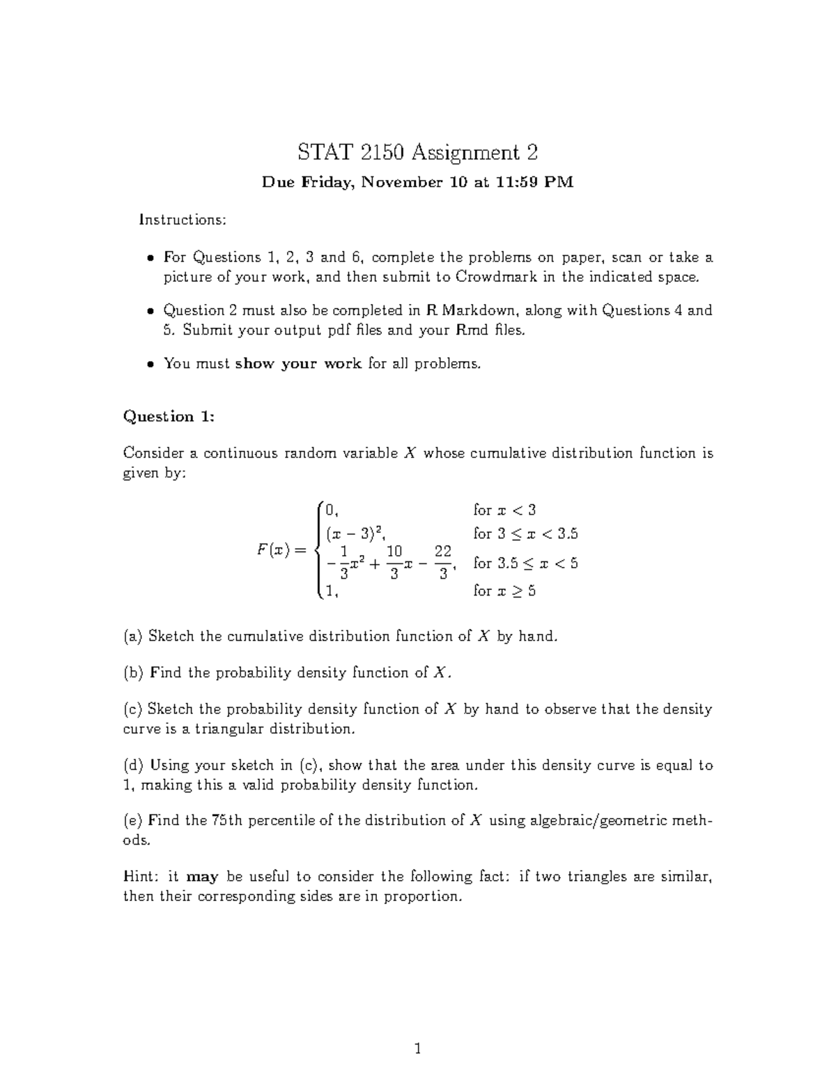 STAT 2150 Assignment 2: Probability Distributions & R Code Submission ...