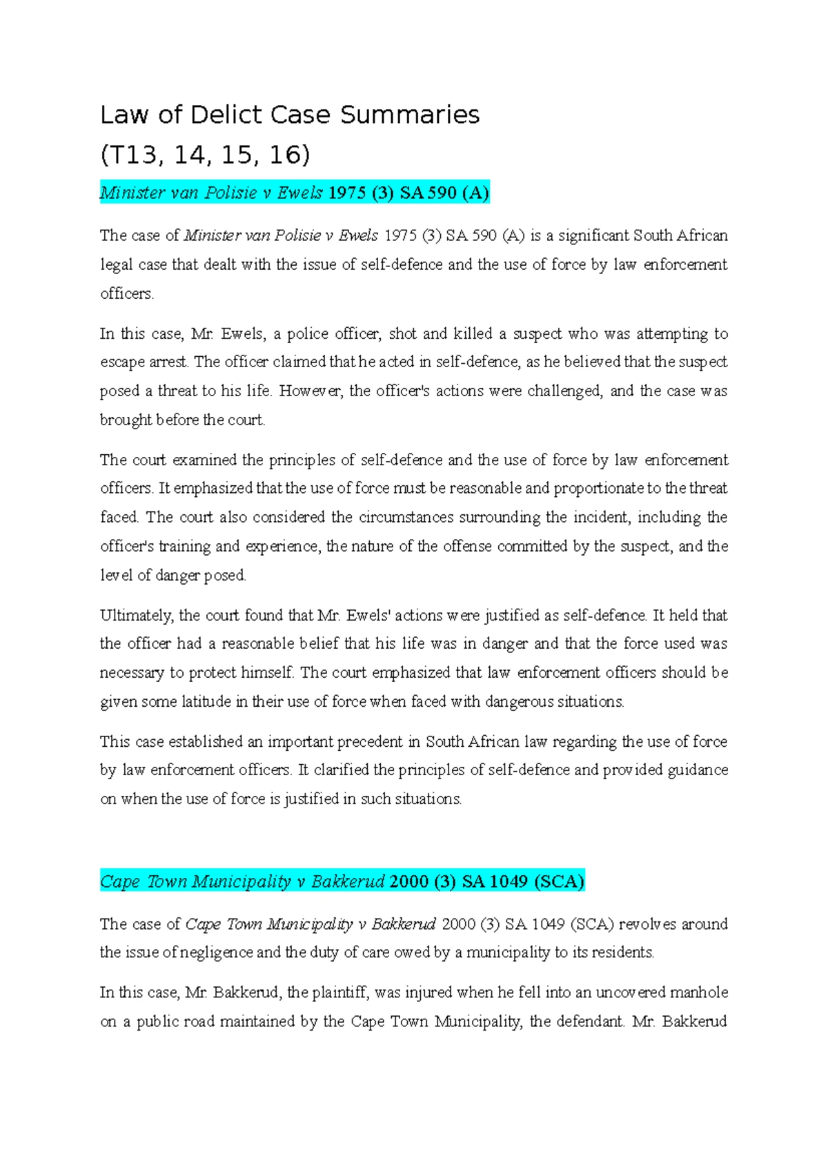 law-of-delict-case-law-summaries-law-of-delict-case-summaries-t13