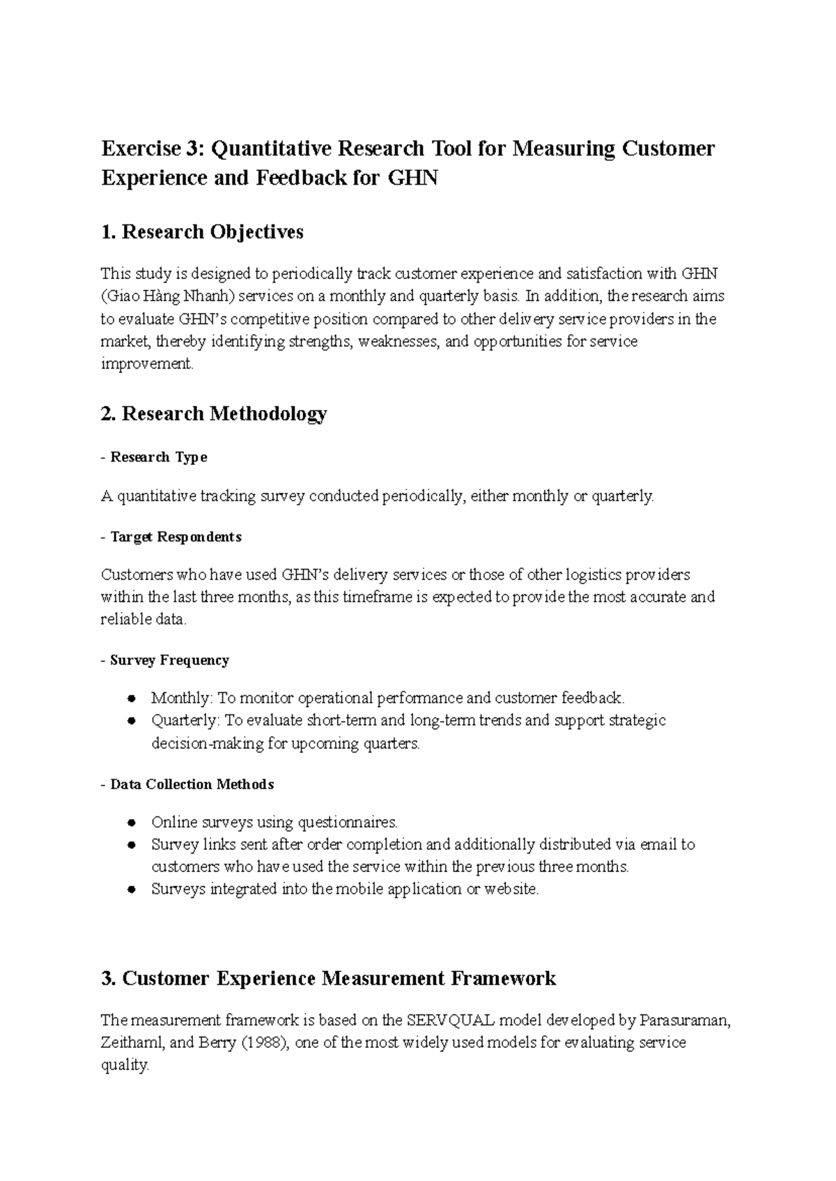 Exercise 3: Quantitative Research Tool for Customer Experience at GHN ...