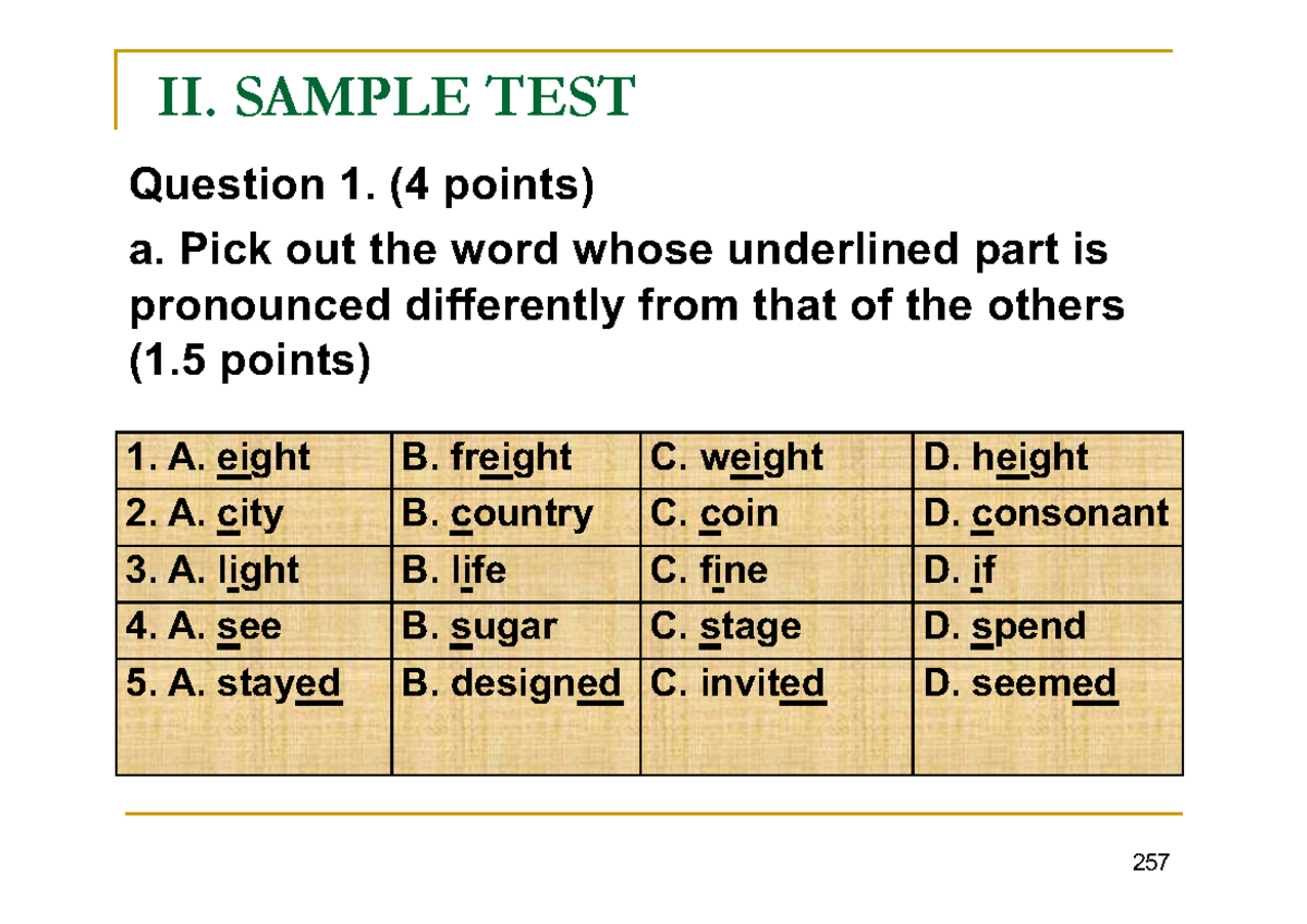 Sample Test: Phonetics & Phonology (II) - Achieve an A! - Studocu