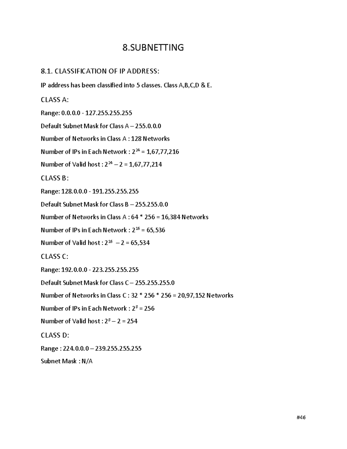 CN-SNU-7 - Subnetting - 8 8. CLASSIFICATION OF IP ADDRESS: IP address ...