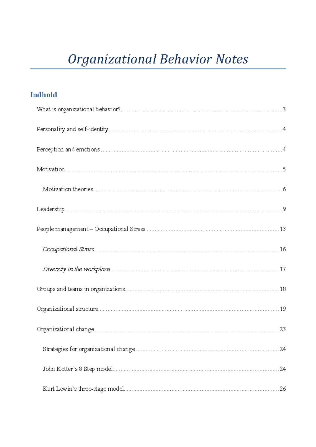 Notes & Book summary - Organizational Behavior - Organizational ...