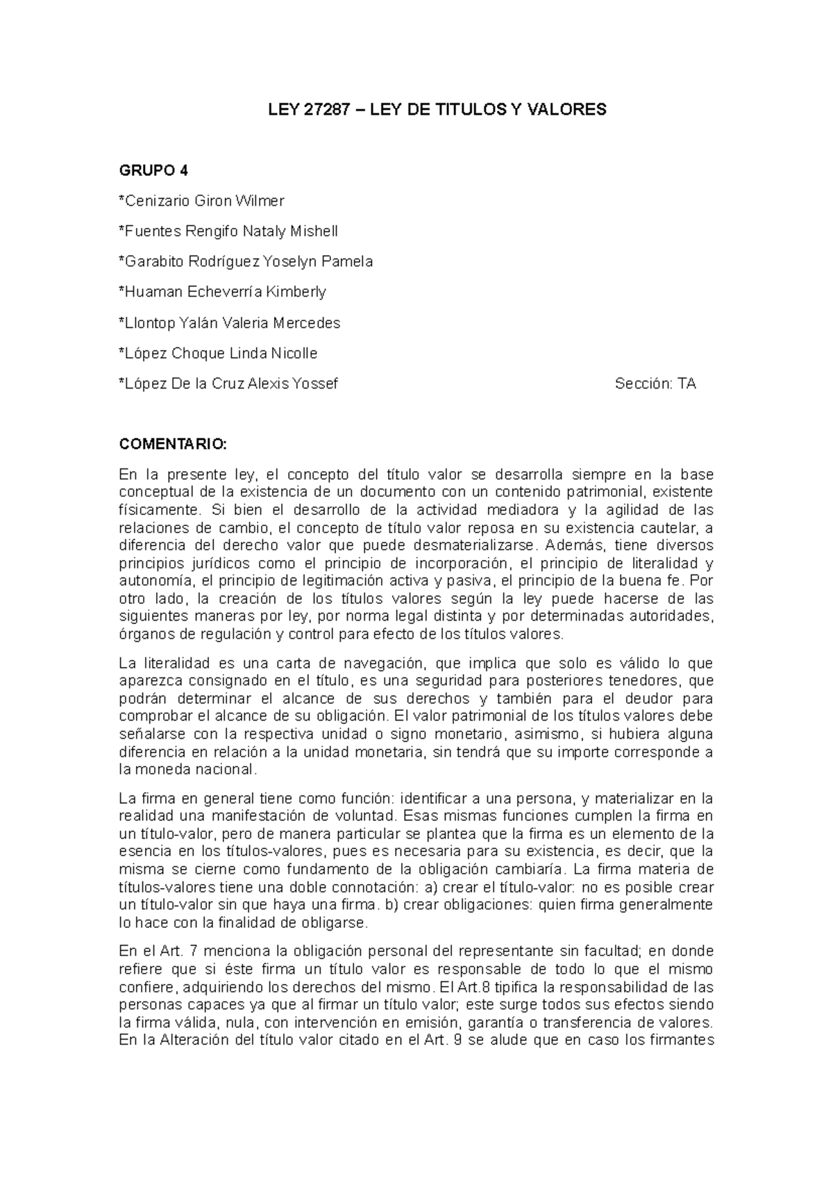 Comentario sobre la LEY 27287 de Títulos y Valores: Análisis Completo ...