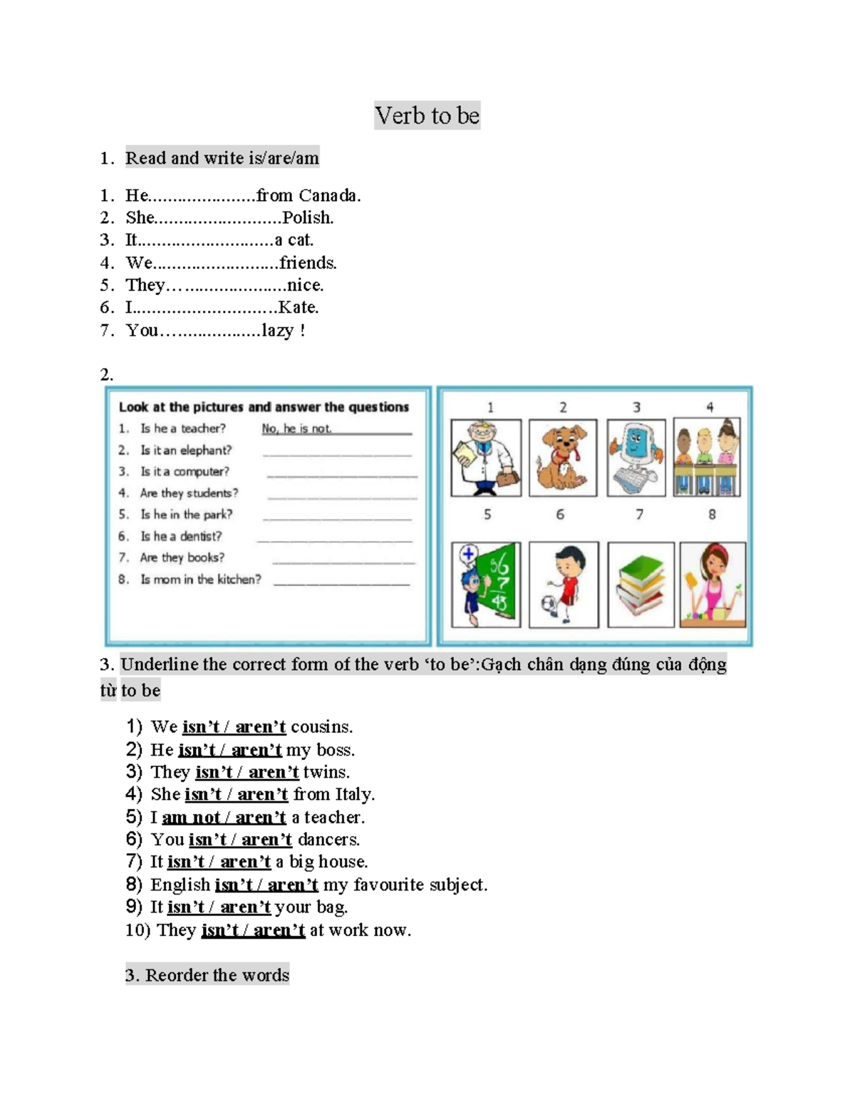 Verb to be & Present Simple Exercises (HTĐ) - Studocu