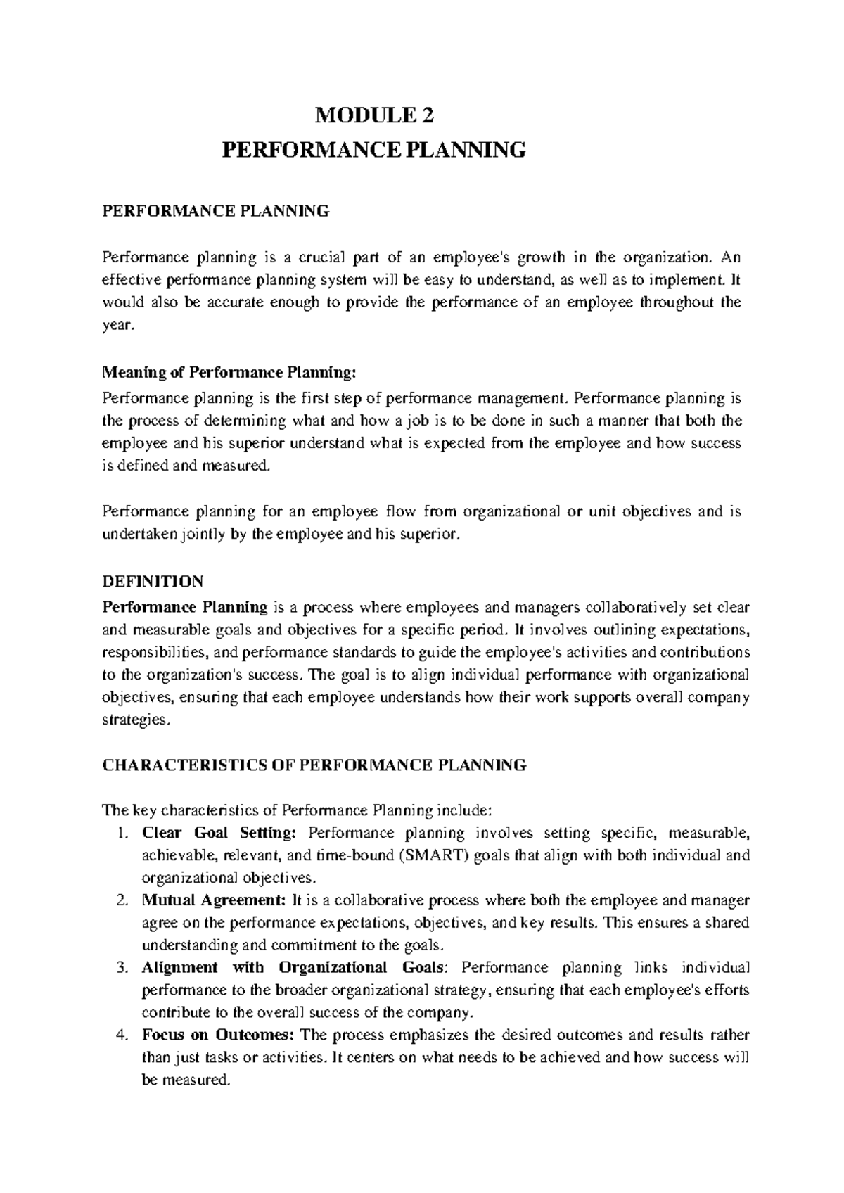 Performance Management Overview: Module 2 - Planning and Agreement ...