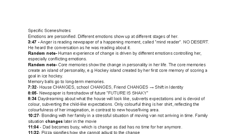 Inside Out Movie Notes: Exploring Human Experience of Change - Studocu