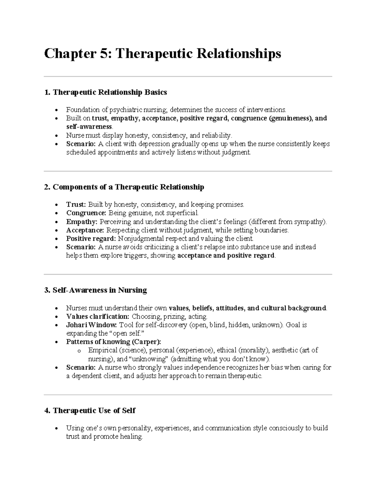 MH Chapter 5 Study Guide: Understanding Therapeutic Relationships - Studocu