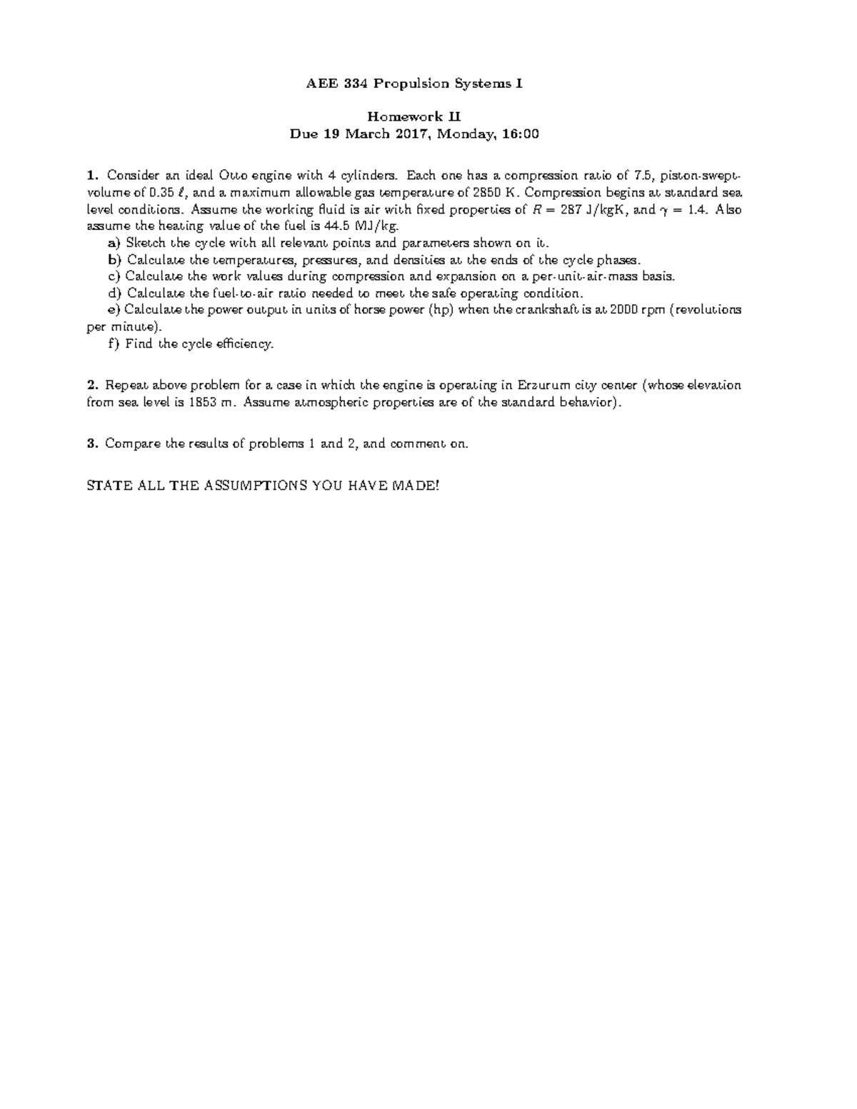 AEE 334 Propulsion Systems I Homework IV: Turbofan Engine Analysis ...