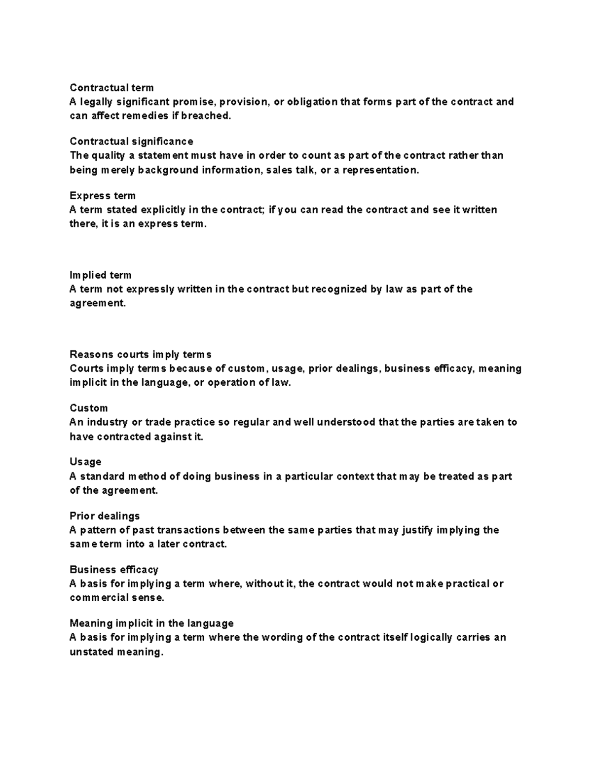 Contract Law Midterm 2: Key Concepts and Terms - Studocu