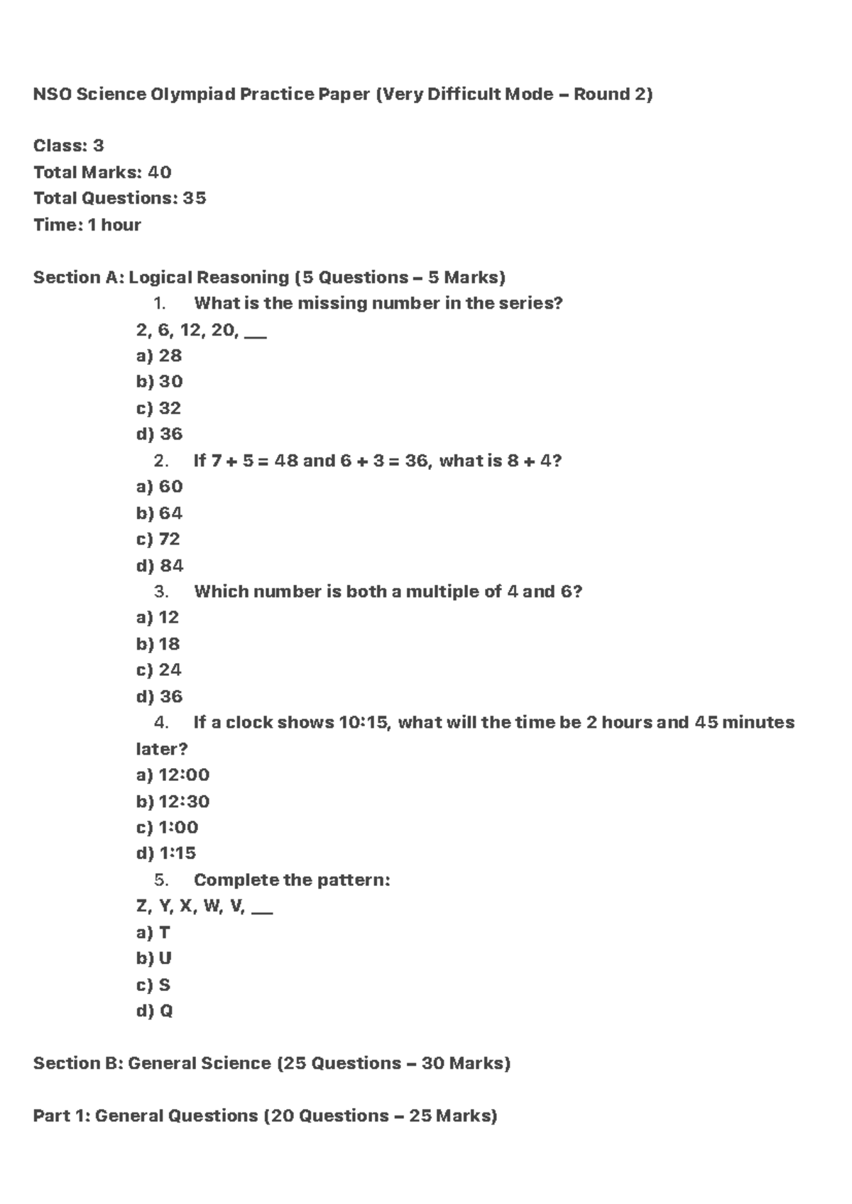 NSO Science Olympiad Practice Paper Very Difficult Mode – Round - What ...