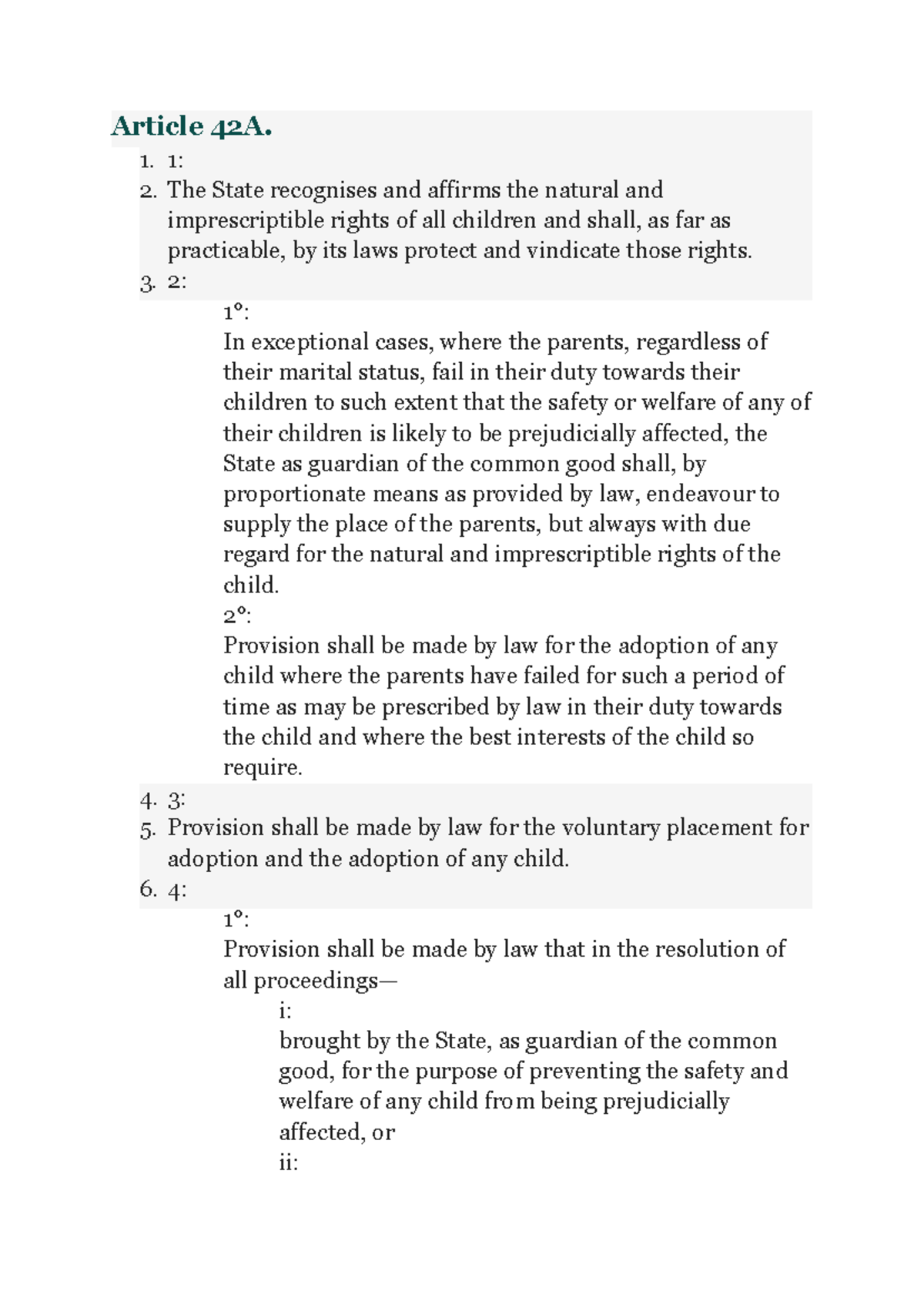 Article 42A: Rights of Children and State Responsibilities - Studocu