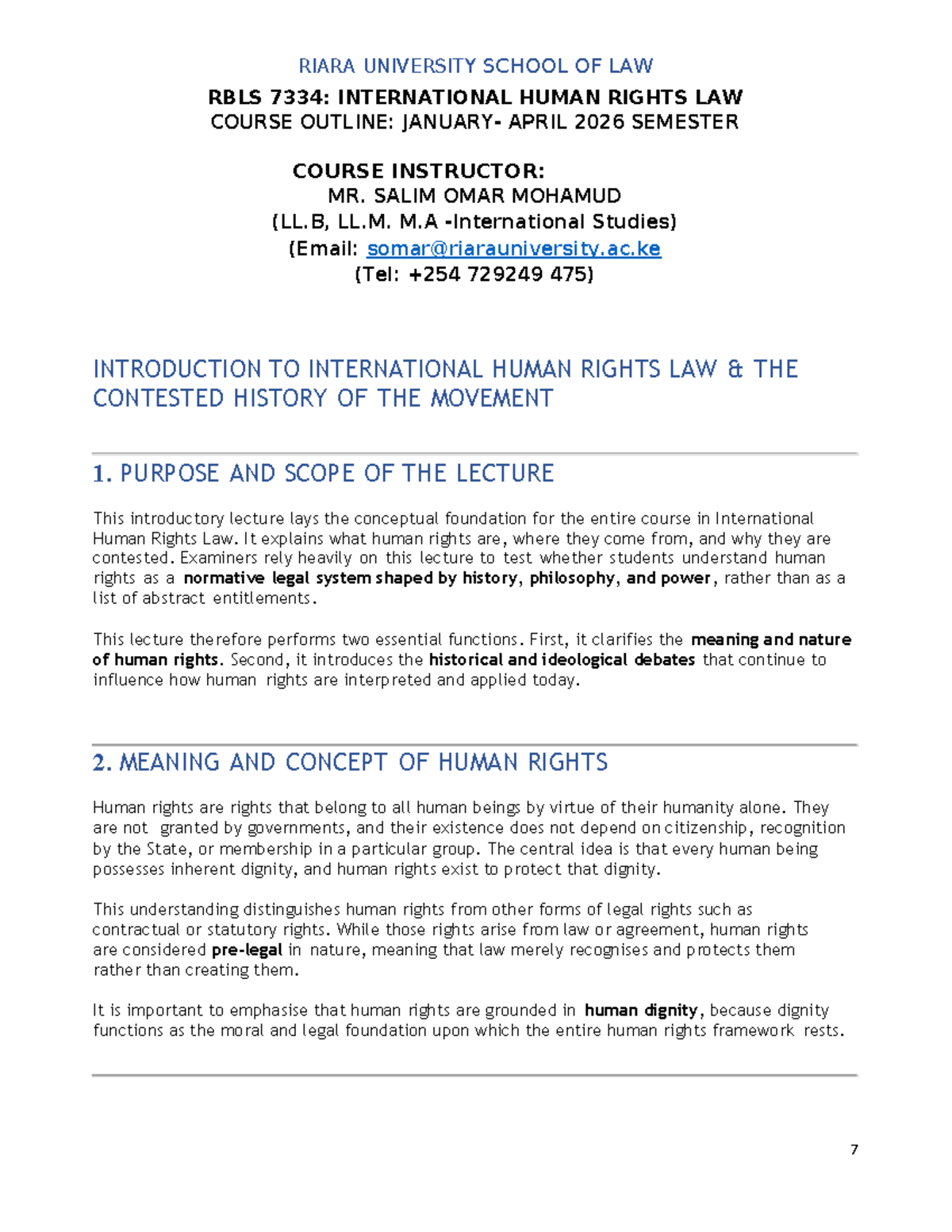 IHRL RBLS 7334: Introductory Lecture Notes on Human Rights Law - Studocu