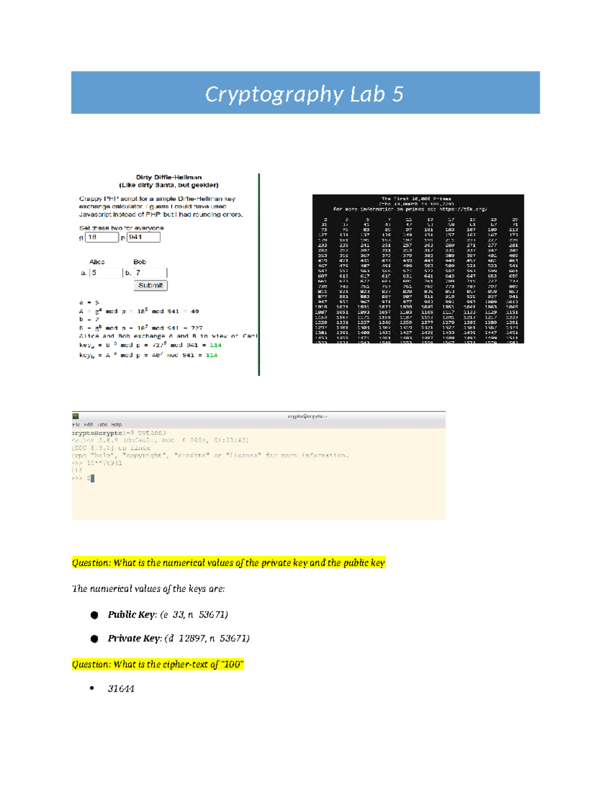 Cryptography Lab 5: RSA Key Generation and Encryption Analysis - Studocu