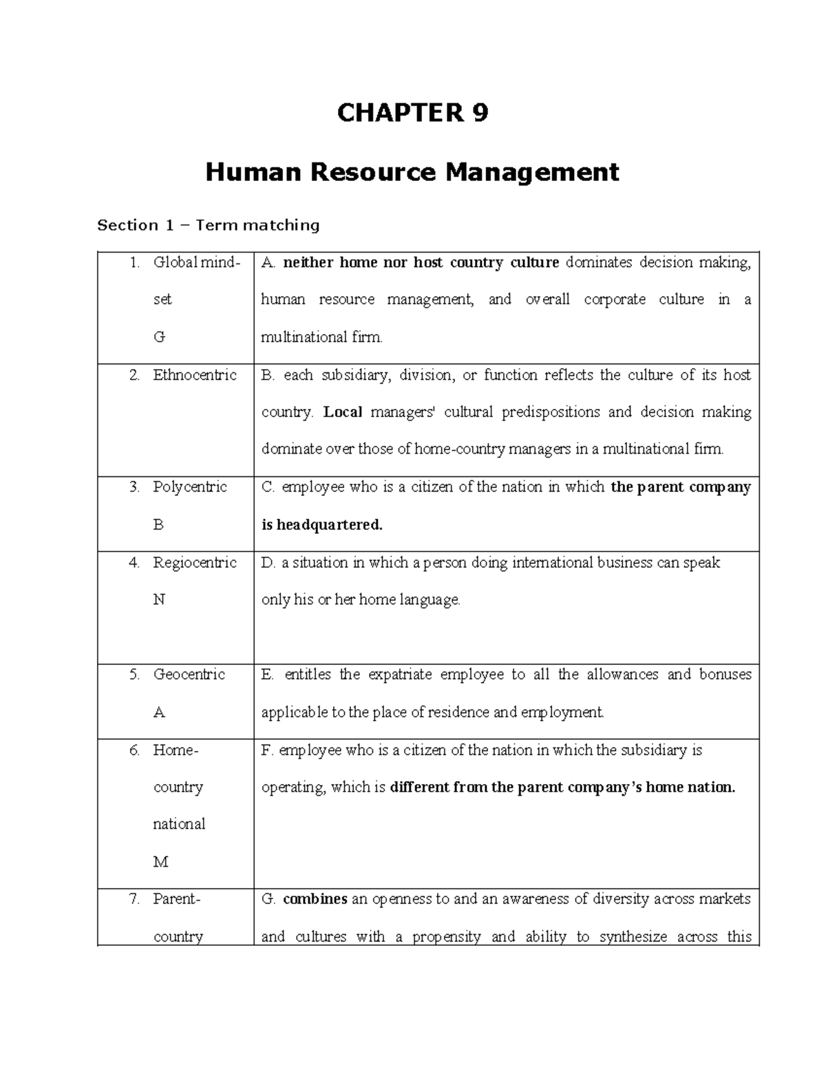 IB Workbook Chapter 9 Done - CHAPTER 9 Human Resource Management ...