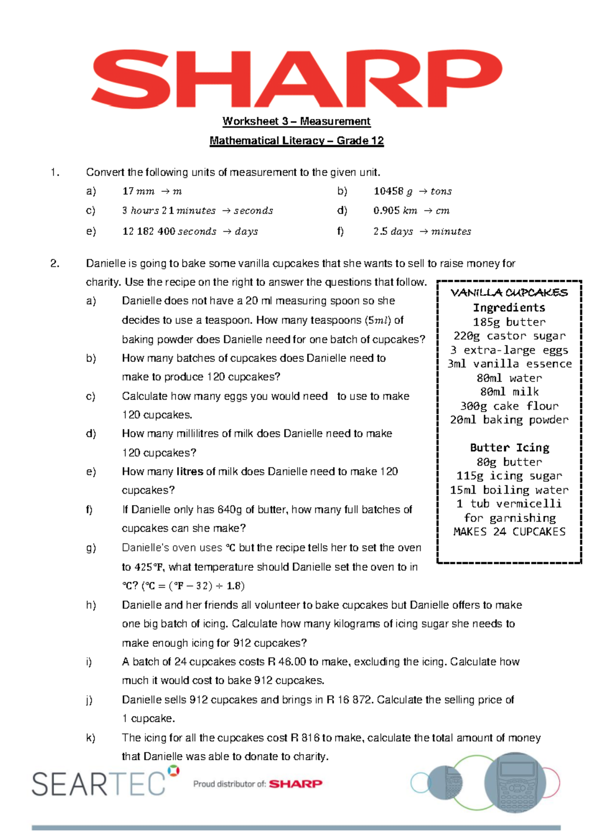 Worksheet 3: Measurement & Unit Conversion - Grade 12 Mathematical ...
