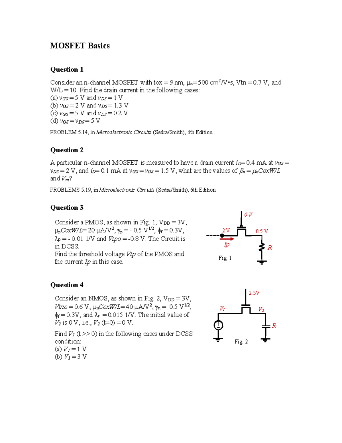 MOSFET Analysis - Assignment 2 - Microelectronic Circuits - Studocu