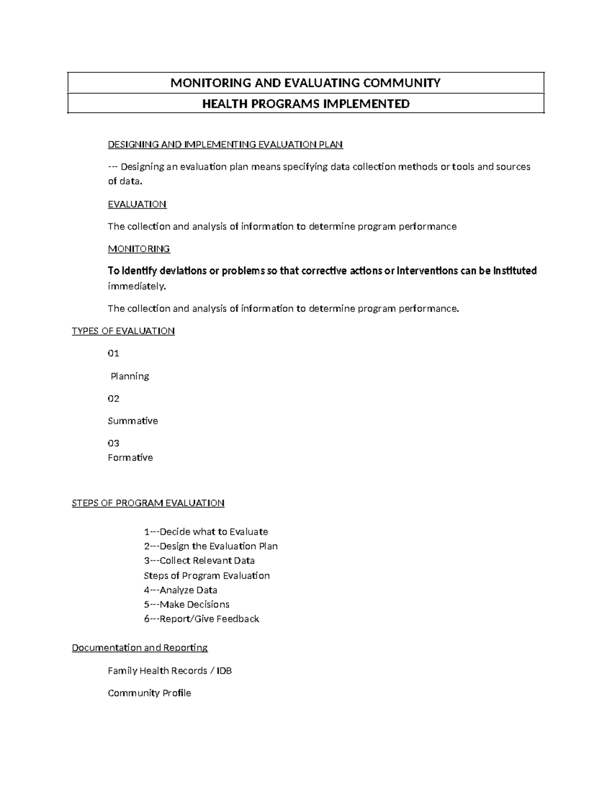 1- Monitoring and Evaluating Community Health Programs: An Evaluation ...