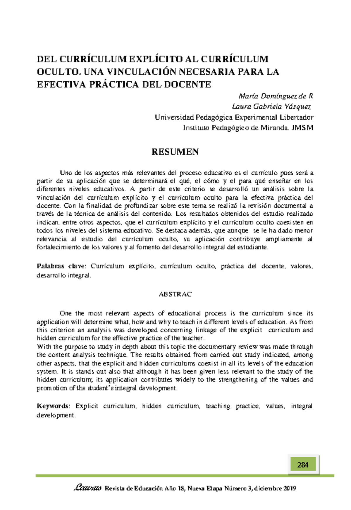 La vinculación entre el currículum explícito y el oculto en educación ...