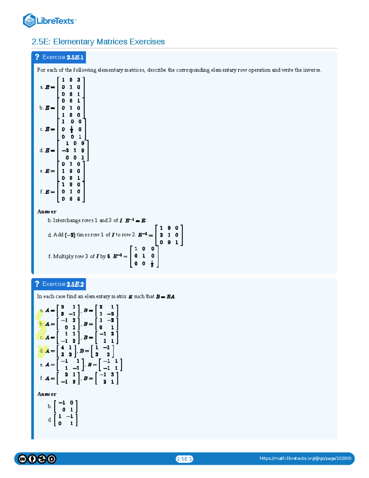 2.5E: Exercises on Elementary Matrices and Row Operations - Studocu